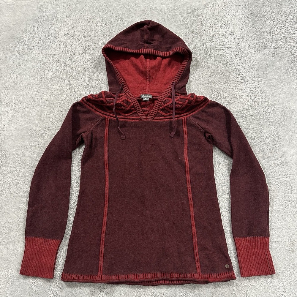 Eddie Bauer Hoodie Women's Small Pullover Sweater Cottagecore Ribbed Accents Red